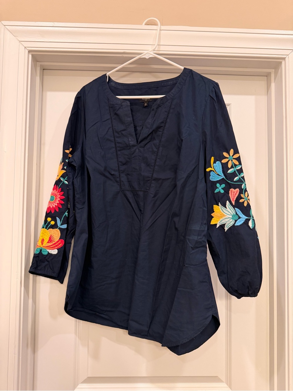 Talbots Navy Tunic with Multicolor Floral Embroidery